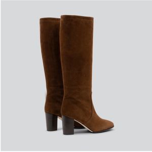 Parallele, Schoenen, Dames, Bruin, 37 1/2 EU, Suède, Cognac Suède Hoge Laarzen met 7cm Blokhak