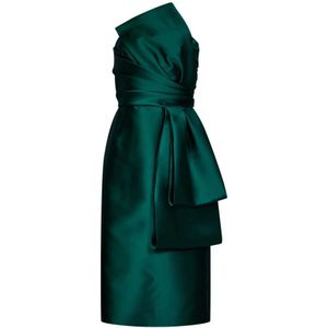 Alberta Ferretti, Midi Mikado Jurk met Bustier Constructie Groen, Dames, Maat:M