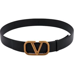 Valentino Garavani, Accessoires, Heren, Zwart, 85 CM, Leer, Zwarte leren riem met VLogo-gesp