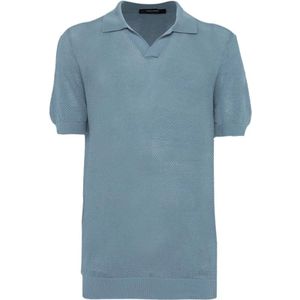 Tagliatore, Italiaans Mesh-Effect Katoenen Polo Shirt Blauw, Heren, Maat:XL