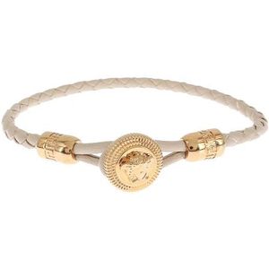 Versace, Beige Leren Armband met Medusa Detail Beige, Heren, Maat:L