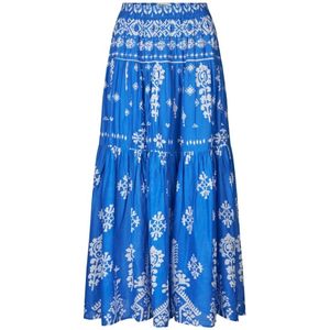 Lollys Laundry, Sunset Rok Blauw Volant Katoen Veelkleurig, Dames, Maat:M