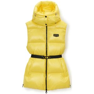 Duvetica, Jassen, Dames, Geel, M, Lichtgele Mid-Down Vest met Afneembare Capuchon