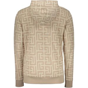 Balmain, Sweatshirts & Hoodies, Heren, Beige, M, Katoen, Gebreide katoenen hoodie met kangoeroezak