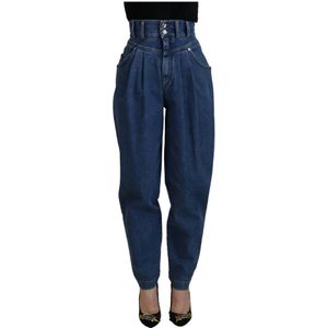 Dolce & Gabbana, Jeans, Dames, Blauw, S, Katoen, Blauwe high waist denim katoenen stretch jeans