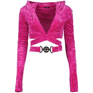 Versace, Korte Fluweel Hoodie Roze, Dames, Maat:3XS