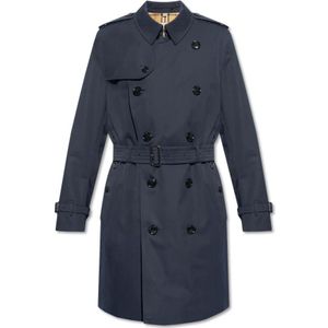 Burberry, Mantels, Heren, Blauw, L, Katoen, Kensington Mid trenchcoat