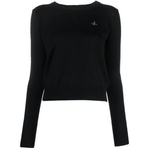 Vivienne Westwood, Truien, Dames, Zwart, XL, Wol, Zwart geborduurde trui met logo