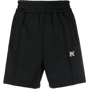 Palm Angels, Zwarte Logo Bermuda Shorts Elastische Taille Zwart, Heren, Maat:S