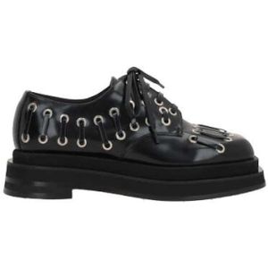 Simone Rocha, Schoenen, Dames, Zwart, 37 EU, Leer, Zwarte Leren Flatform Derby Schoenen