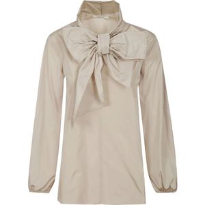 Liviana Conti, Katoenen Blouse met Grote Strik Beige, Dames, Maat:XS