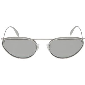 Alexander McQueen, Accessoires, Dames, Grijs, ONE Size, Zilveren Cat-Eye Zonnebril met Flash Lenzen