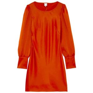 Ines De La Fressange Paris, Kleedjes, Dames, Oranje, 2Xs, Satijn, Strakke Burnt Orange Satijnen Jurk