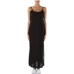 Karl Lagerfeld, Kleedjes, Dames, Zwart, S, Lange viscose jurk met zijlogo