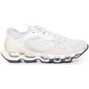 Mizuno, Schoenen, Heren, Wit, 43 EU, Suède, Witte Sneakers met Suède en Mesh Panelen