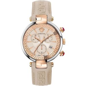 Versace, Chrono Restyling Leren Horloge Beige Beige, Dames, Maat:ONE Size