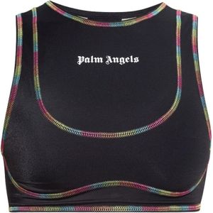 Palm Angels, Tops, Dames, Zwart, M, Pailletten, Crop top met pailletten