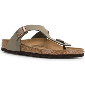 Birkenstock, Schoenen, Heren, Grijs, 37 EU, Leer, Platte schuifplaten in steengrijs