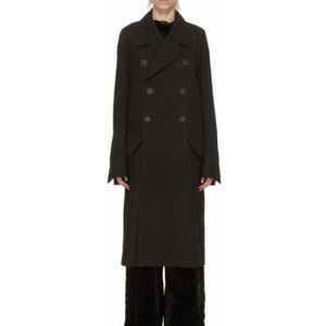 Rick Owens, Mantels, Dames, Zwart, M, Wol, Zwarte Officier Jas Dubbel-Borst Kruisvorm