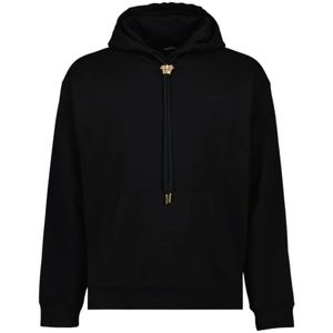 Versace, Sweatshirts & Hoodies, Heren, Zwart, L, Katoen, Hoodie met lange mouwen en geborduurd logo