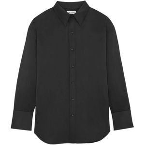 Saint Laurent, Overhemden, Heren, Zwart, ONE Size, Satijn, Zwart Zijden Satijnen Overhemd