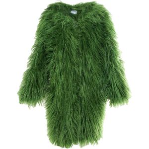 Fortini, Groene jas van imitatiebont met drukknopen Groen, Dames, Maat:M