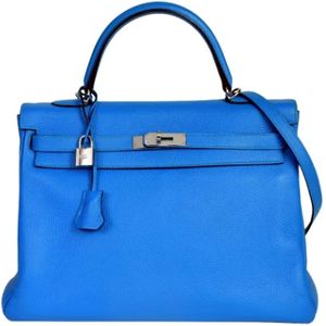Hermès Vintage, Pre-owned, Dames, Blauw, ONE Size, Leer, Tweedehands leren handtassen
