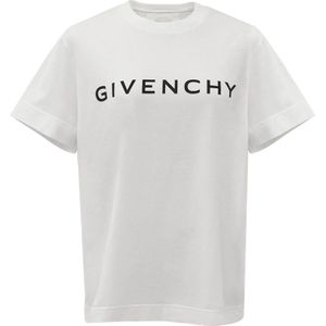 Givenchy, Tops, Heren, Wit, M, Katoen, Oversized T-shirt met Signature-Print