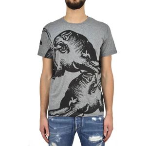 Valentino, Tops, Heren, Grijs, XL, Katoen, Grijze Heren Katoenen Grafische Print T-shirt Mod. Mv0Mg08F3Mh080