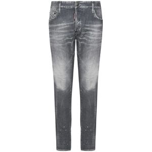 Dsquared2, Jeans, Heren, Grijs, M, Denim, Slim-Fit Grijs Used-Wash Denim Biker Jeans