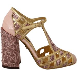 Dolce & Gabbana, Schoenen, Dames, Roze, 35 EU, Roze Goud Kristal T-Strap Pumps