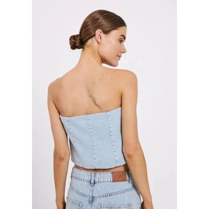 Norr, Tops, Dames, Blauw, L, Denim, Denim Tube Crop Top met knopen