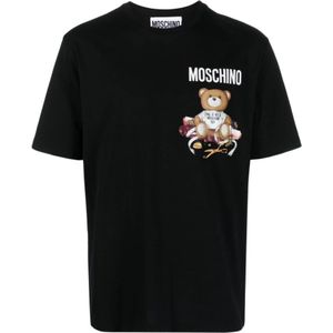 Moschino, Tops, Heren, Zwart, L, Katoen, Teddy Bear Print Katoenen T-shirt