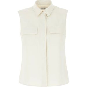Calvin Klein, Blouses & Shirts, Dames, Beige, S, Polyester, Stijlvolle Overhemden