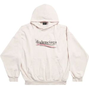 Balenciaga, Sweatshirts & Hoodies, Dames, Beige, S, Katoen, Witte Logo Print Hoodie