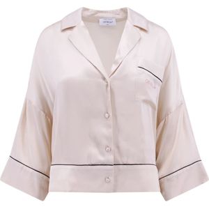 Off White, Blouses & Shirts, Dames, Beige, S, Beige Bowling Kraag Crop Shirt