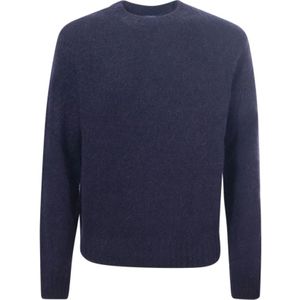 Herno, Truien, Heren, Blauw, L, Wol, Blauwe Crew-neck Sweater met Metalen Logo