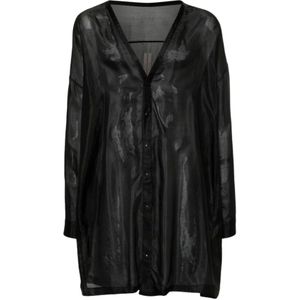 Rick Owens, Overhemden, Heren, Zwart, S, Lido Shirt Zwart Korte Mouw