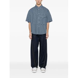 Kenzo, Overhemden, Heren, Blauw, M, Denim, Seigaiha Print Denim Overhemd