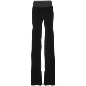 Rick Owens, Broeken, Dames, Zwart, S, Zwarte Velvet Elastische Taille Broek