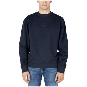 Hugo Boss, Sweatshirts & Hoodies, Heren, Blauw, L, Katoen, Blauwe Sweatshirt met Lange Mouwen voor Heren