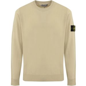 Stone Island, Truien, Heren, Wit, L, Wol, Beige Wollen Trui Lange Mouw