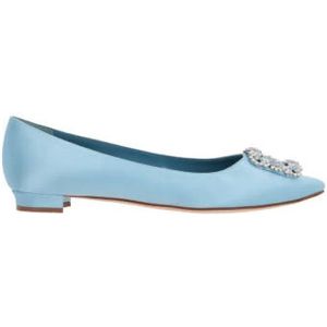 Manolo Blahnik, Blauwe Zijden Satijnen Juweelgesp Ballerina Ballerina Blauw, Dames, Maat:40 EU