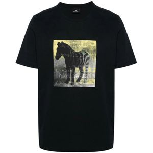 PS By Paul Smith, Zwart Biologisch Katoenen Zebra T-Shirt Zwart, Heren, Maat:S