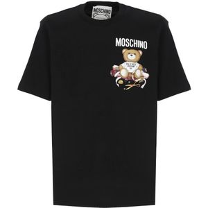 Moschino, Tops, Heren, Zwart, XL, Katoen, Zwart T-shirt met Teddy Bear Print