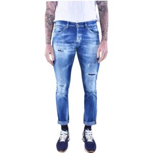 Dondup, Skinny Ripped Jeans voor Heren Blauw, Heren, Maat:W33