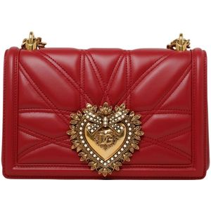 Dolce & Gabbana, Tassen, Dames, Rood, ONE Size, Leer, Rode Kalfsleren Medium Devotion Schoudertas