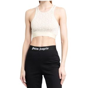 Palm Angels, Tops, Dames, Geel, S, Polyester, Monogram Jacquard Gebreide Crop Top