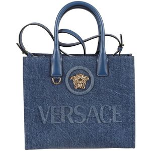 Versace, Tassen, Dames, Blauw, ONE Size, Leer, Tote Bags