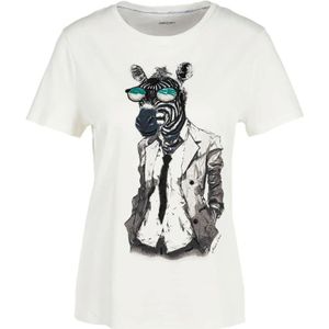 Marc Cain, Tops, Dames, Wit, S, Katoen, Offwhite T-shirt met 3D Zebra Applicatie